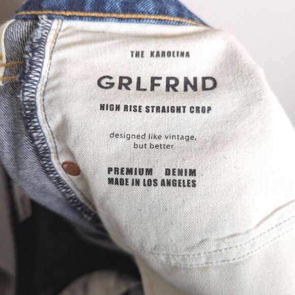 Grlfrnd Karolina High Rise Straight Crop Hudson River Button Fly Denim Jeans 32 - Picture 7 of 9
